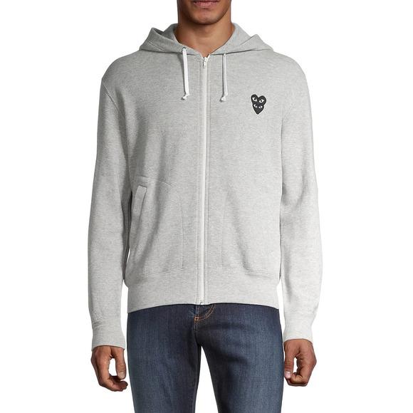 COMME DES GARCONS CDG PLAY GRAY FULL ZIP HOODIE WITH BLACK HEART - Picture 3 of 8